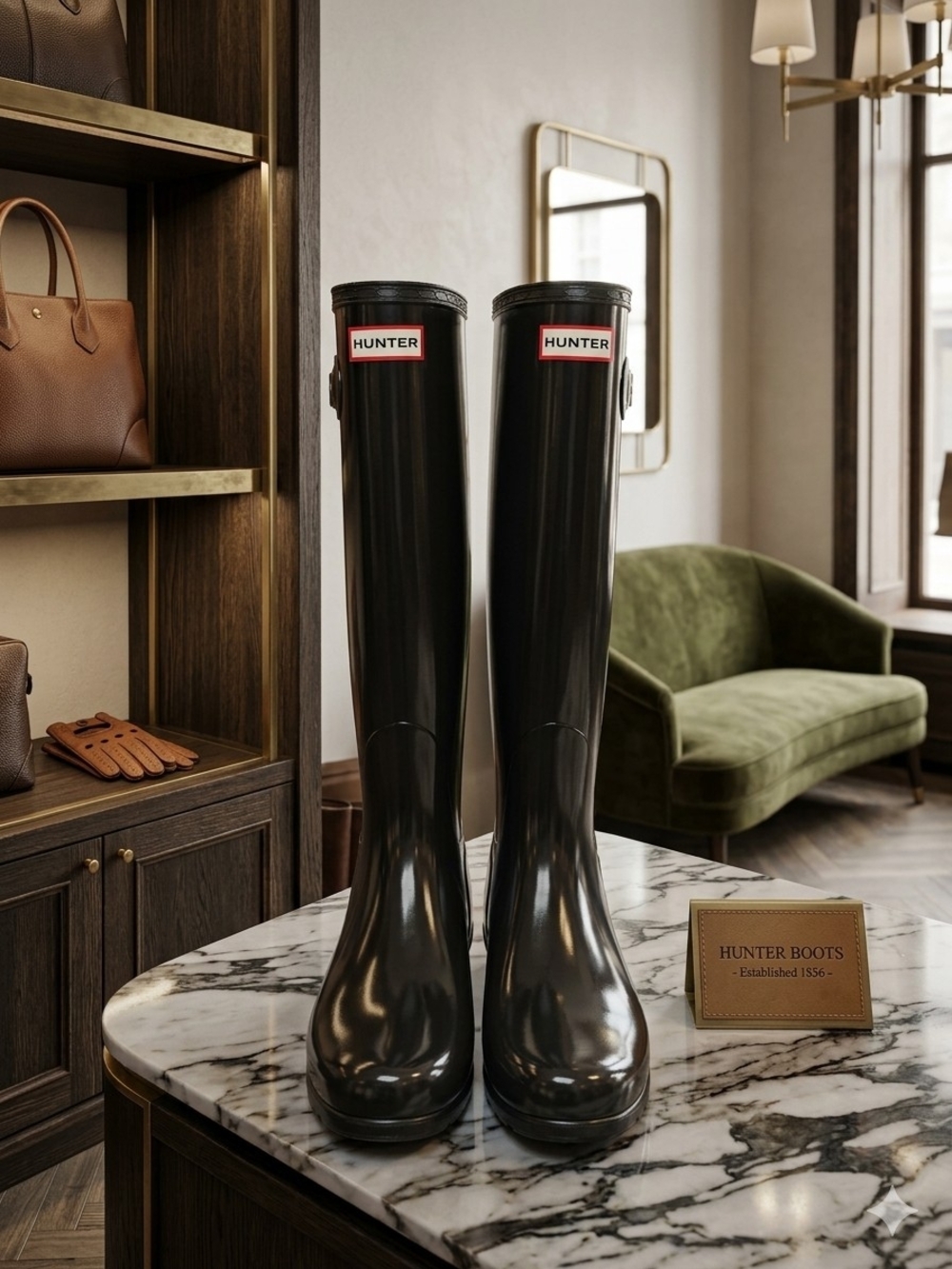 Hunter Glossy Tall Rain Boots - Black - Picture 2 of 16